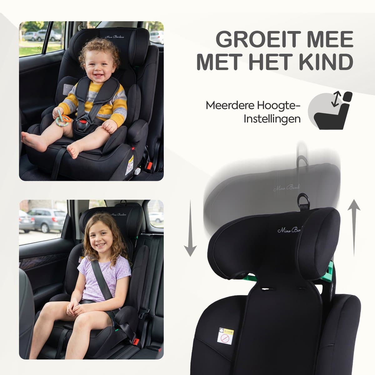 Mino Bambino i-Size Autostoel – Isofix - Groep 1/2/3 9-36 kg (76 tot 150 cm) - 15 maanden tot 12 jaar – Zwart thumbnail 8