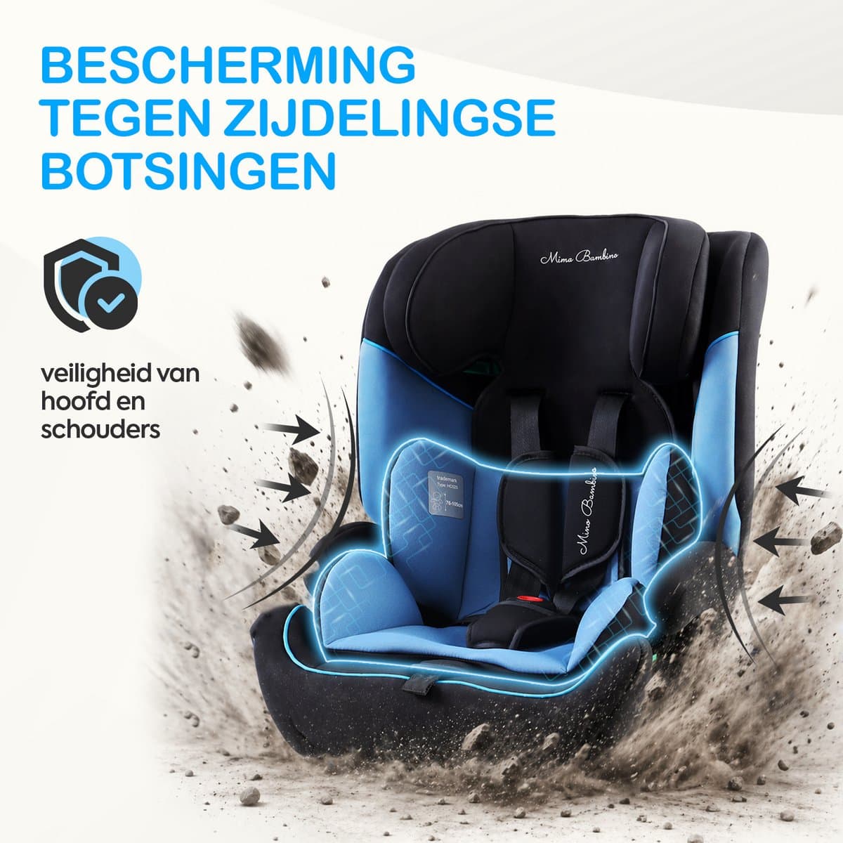 Mino Bambino i-Size Autostoel – Isofix - Groep 1/2/3 9-36 kg (76 tot 150 cm) - 15 maanden tot 12 jaar – Blauw thumbnail 2