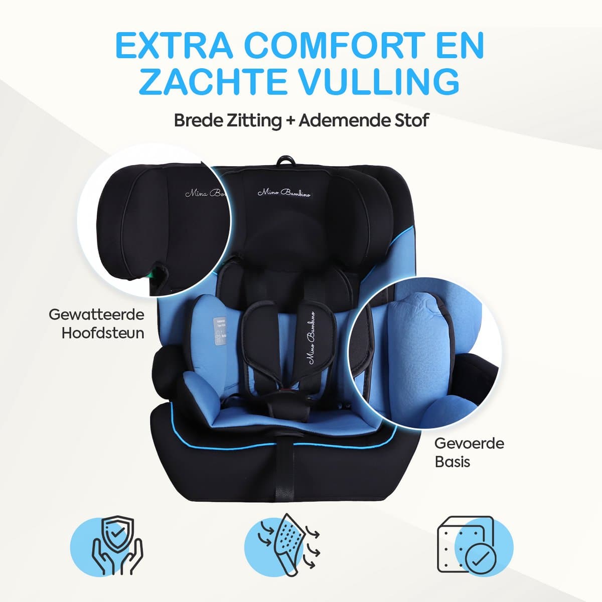 Mino Bambino i-Size Autostoel – Isofix - Groep 1/2/3 9-36 kg (76 tot 150 cm) - 15 maanden tot 12 jaar – Blauw thumbnail 5