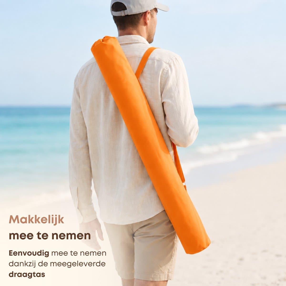 ACAZA Parasol - Strandparasol - Oranje - 160 cm diameter - inclusief Draagtas - Rond - Tuinparasol - Kantelbaar - Waterdicht - Terras Parasol voor Appartement - Parasol Strand - Tot 2 Personen thumbnail 5