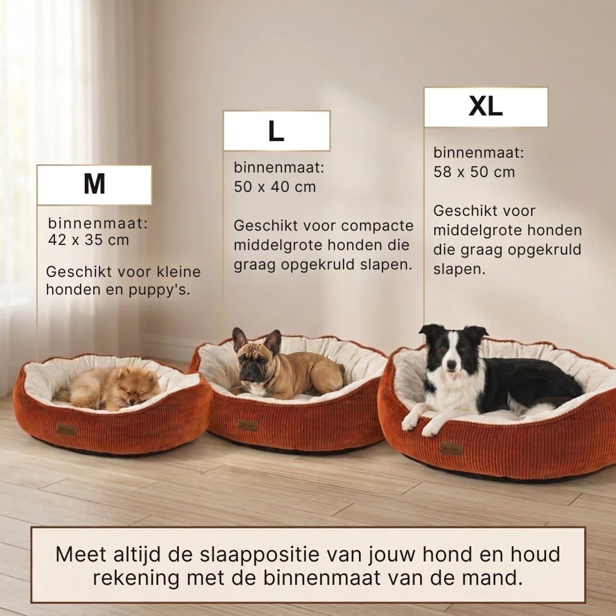 Woolart Hondenmand M - Ribstof met pluche en antislip bodem thumbnail 4