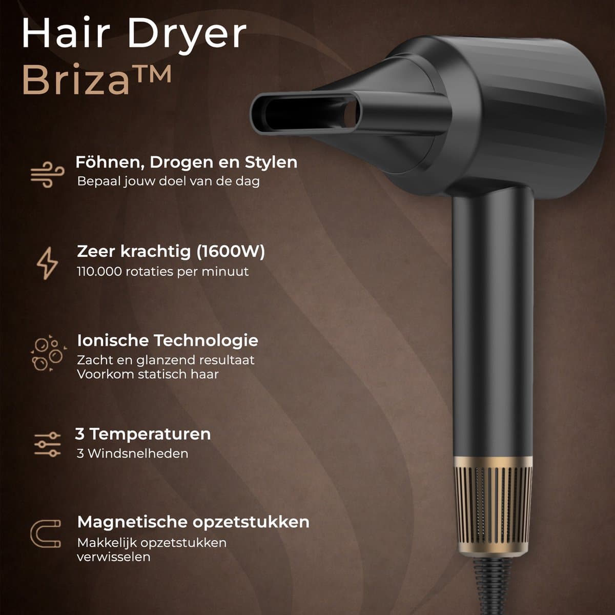 Wellshine Föhn met Diffuser - Ionische Haardroger voor Krullen & Stijl - Haarföhn - Reisföhn - Coolshot - 3 Standen - Föhn met Borstel - Incl. 4 Opzetstukken - Sèche Cheveux - Hairdryer - 1100W thumbnail 2