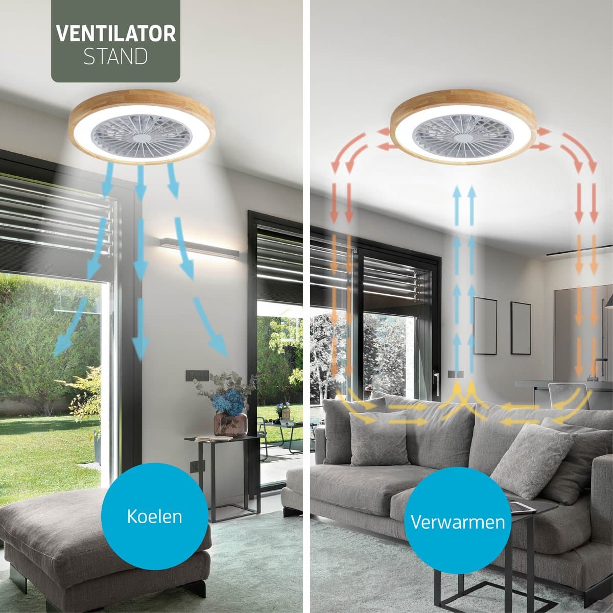 Varin® Plafondventilator met verlichting - Licht hout - Tuya Wifi - LED RGBW - Ø 50cm - Super stil - Afstandsbediening smart lamp - Plafondlamp slaapkamer - Plafonniere woonkamer - Plafondlampen - Plafond lamp - Verlichting kinderkamer - Ventilator thumbnail 5