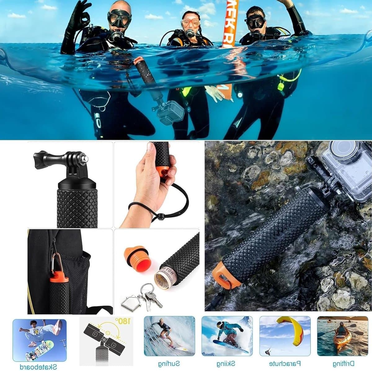 Complete Accessoire Set voor GoPro Hero 13, 12, 11, 10, 9 - Waterdichte Duikbehuizing, Drijvende Handgreep, Borstband, Hoofdband, Polsband, Fence Klem, Cap Klem, Rode Filter en Anti-fog Inserts voor Onderwateravonturen thumbnail 6