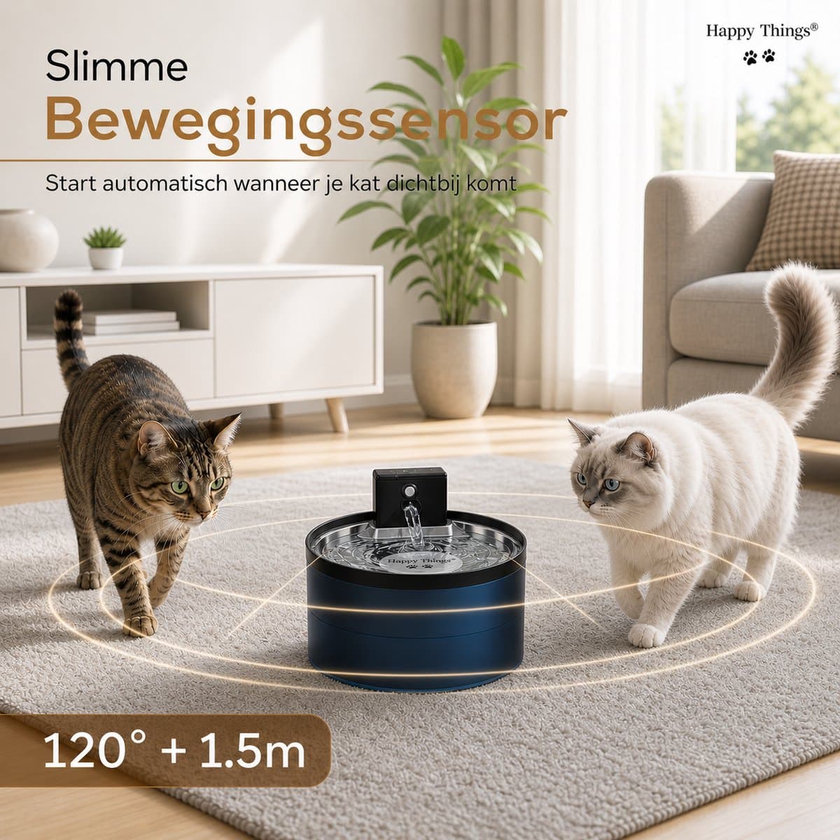 Happy Things® ZR20 Draadloze Drinkfontein met Sensor – 3.2L - RVS – Inclusief 4 Filters – Roestvrijstalen Schotel – Transparant Zwart – Kat & Hond Waterfontein thumbnail 5