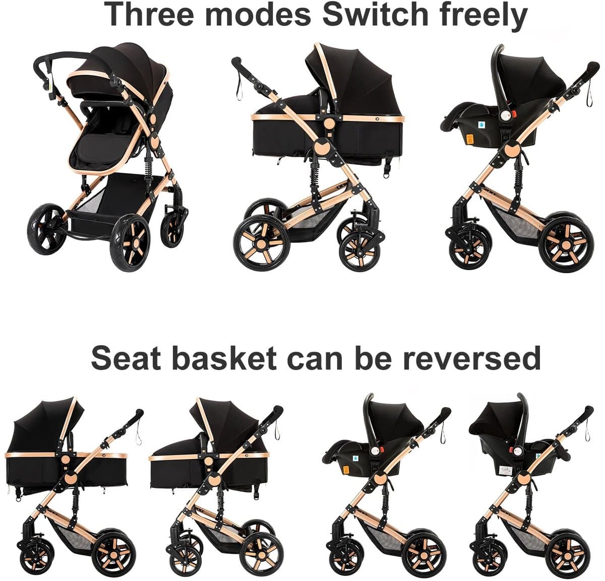 LUMÉ STORE Kinderwagen 3-in-1 - Maxi Cosi - Babywagen - Buggy Opvouwbaar - Hoog Model - Inclusief Wieg & Peuterzitje - Grijs thumbnail 2