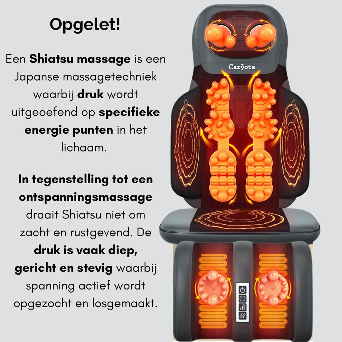 Caryota Shiatsu Massagestoel - Massage Apparaat - Massagekussen met Infrarood Warmte - 2-delig - Been thumbnail 3