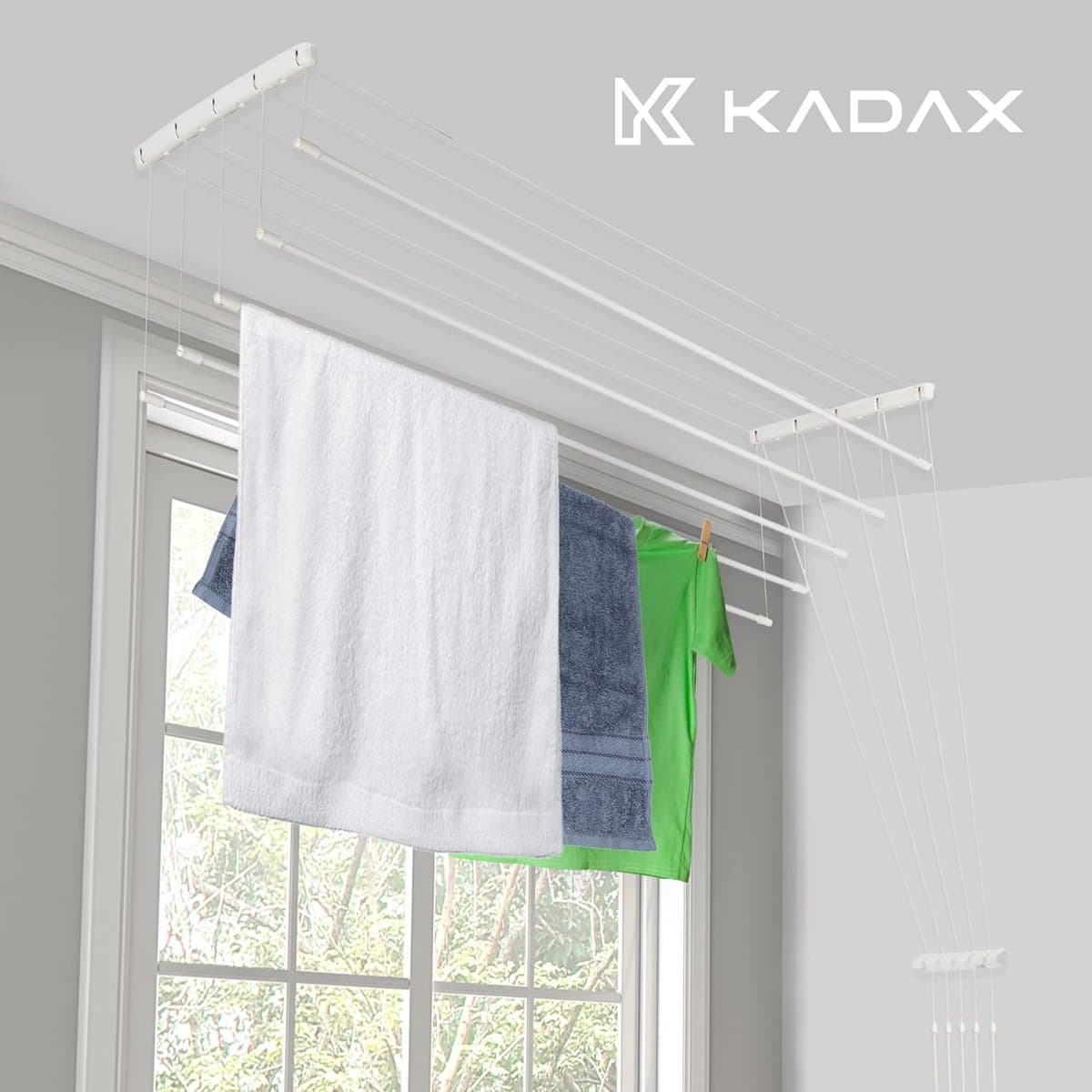 Plafond Wasdroger - Wanddroger Droogrek - Kleding Drogen - Ruimtebesparend Ontwerp - 180 cm - Wit thumbnail 6