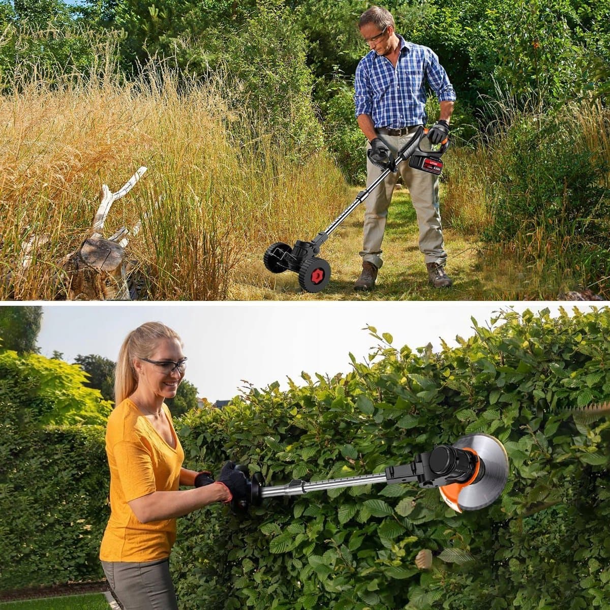 Accu Grasmaaier - Elektrische Grasmaaier - Krachtige Grasmaaier - 10000rpm Hoge Snelheid & Dubbele Batterij 45min - 0.9-1.2m Verstelbaar - Met Veiligheidsschakelaar - Voor Thuis & Tuin thumbnail 2