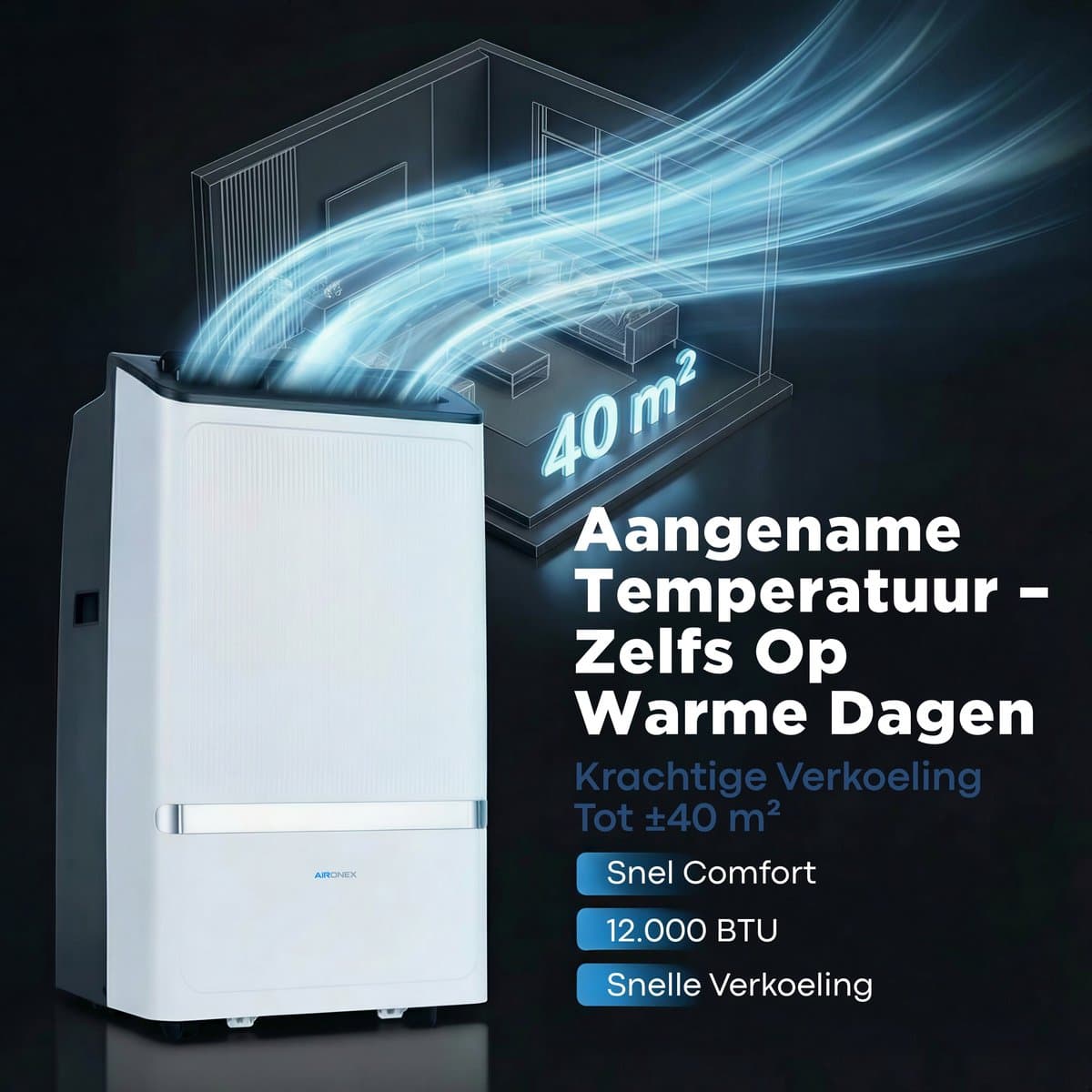Aironex Mobiele Airco 12000 BTU – App & Afstandsbediening – Stil & Compact – Mobiele Airconditioner met Raamafdichting - Mobiele Airco voor Slaapkamer, Woonkamer, Kantoor thumbnail 7