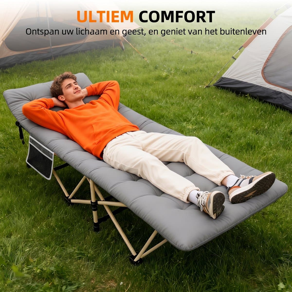 Opklapbaar Veldbed voor Volwassenen - Campingbed & Logeerbed tot 200 kg - 190 x 71 x 35 cm - Oxford Stof en Stalen Frame - Voor Binnen en Buiten thumbnail 7