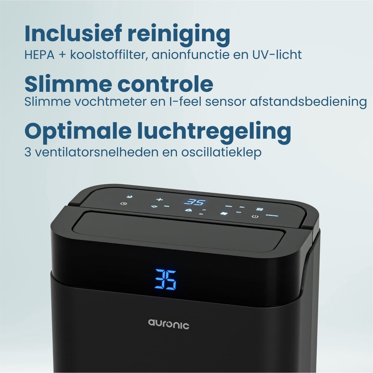 Auronic Luchtontvochtiger en Luchtreiniger - Best Plus Series - Ontvochtigt 12L per dag - 5L Waterreservoir - Slaapkamer, Badkamer, Woonkamer en Kantoor - Vochtopnemer voor in Huis - Zwart thumbnail 3