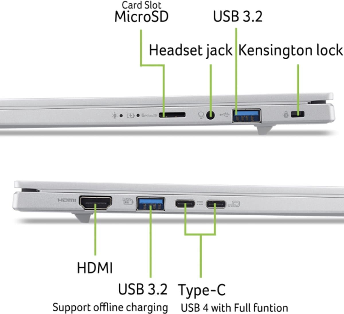 Aspire 14 AI A14-53M-50K5 - CoPilot+ PC - Laptop - 14 inch 120Hz - Core Ultra 5 - 16GB - 512GB SSD - Verlicht toetsenbord - Zilver thumbnail 2