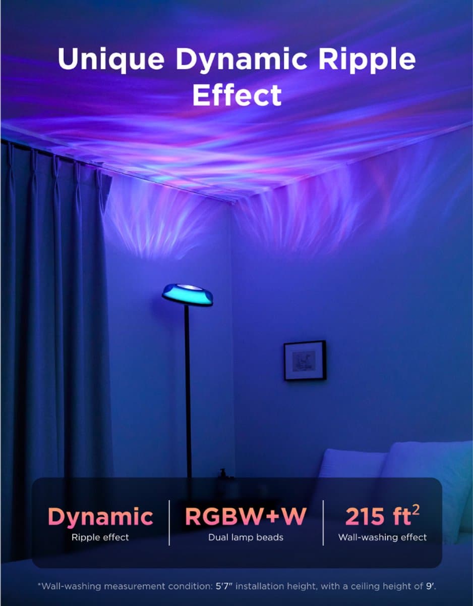Govee slimme vloerlamp 170 cm Matter RGBICWW - ripple wall wash verlichting - drie lichtzones - projectieverlichting thumbnail 6