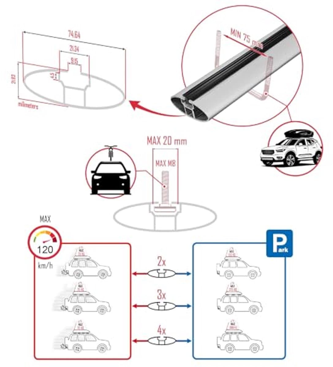 Dakdrager voor Fiat Doblo 2 (2010-2022) - Aluminium Spoorstaven voor Fietsen, Ski's en Dakkoffers thumbnail 3