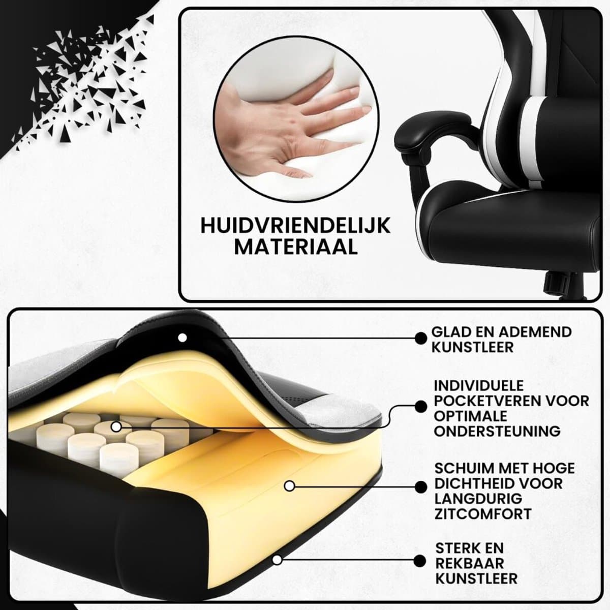 Bayt Gamestoel - Gaming chair - Gamingstoel - Verstelbare rugleuning - Comfortabele game stoel - Zwart en wit thumbnail 6