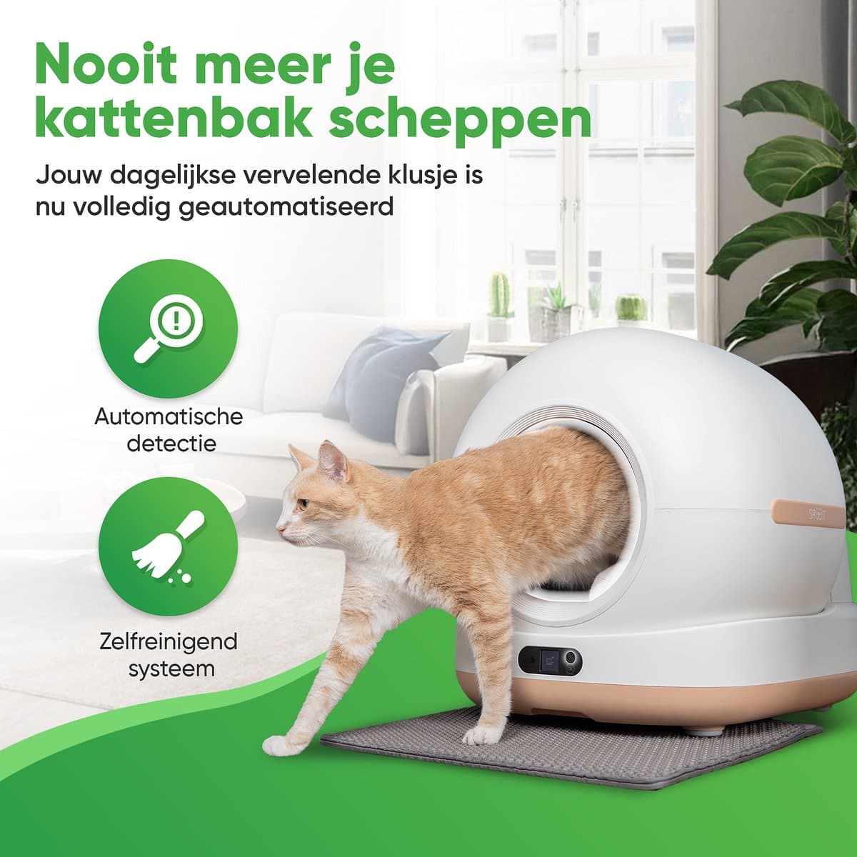 SPUUT Automatische Kattenbak CB003 - Zelfreinigende Kattenbak - 79L XL - Bedienen via App - Met Kattenbakmat en 45 Kattenbakzakken thumbnail 5