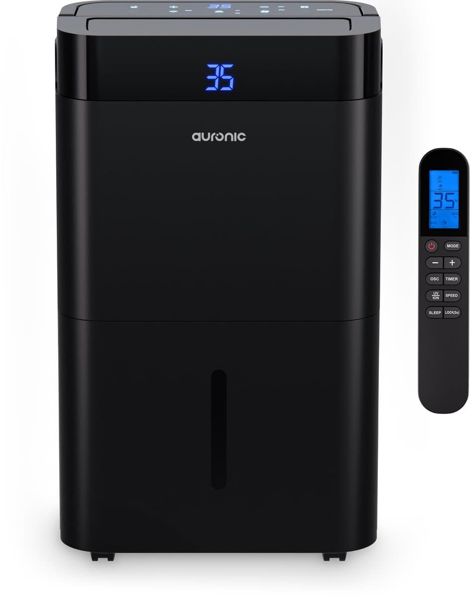 Auronic Luchtontvochtiger en Luchtreiniger - Best Plus Series - Ontvochtigt 12L per dag - 5L Waterreservoir - Slaapkamer, Badkamer, Woonkamer en Kantoor - Vochtopnemer voor in Huis - Zwart