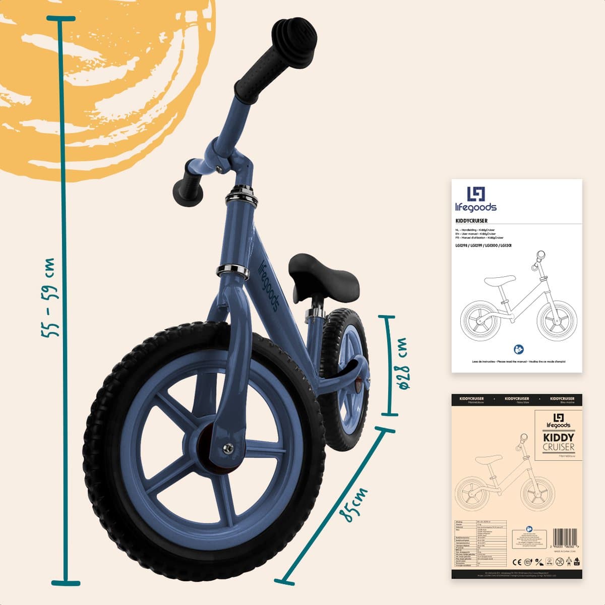 LifeGoods Loopfiets - Speelgoed 2 jaar en ouder - Jongens en Meisjes - Balance Bike - Loopfietsje - Marineblauw thumbnail 8