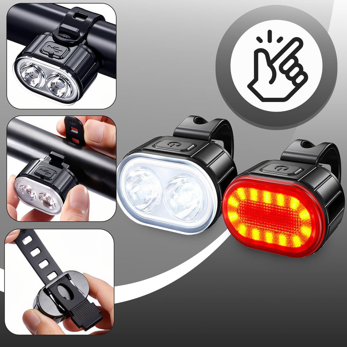Fietsverlichting LED Voor & Achter Oplaadbaar USB - Set thumbnail 3