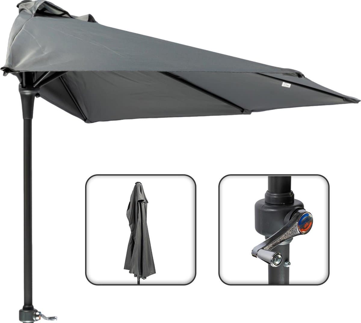 MaxxGarden Balkonparasol - Aluminium parasol - halfrond - Ø 250 cm - Antraciet thumbnail 3