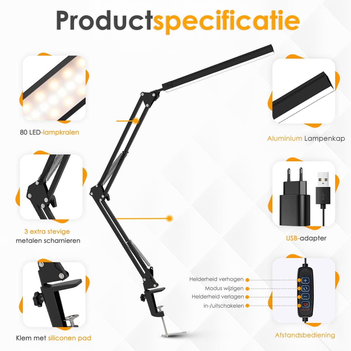 Vesfy LED Bureaulamp met Klem - Dimbaar - 3 Lichtkleuren & 10 Helderheidsniveaus - Verstelbare Leeslamp voor Bureau & Werkplek thumbnail 5