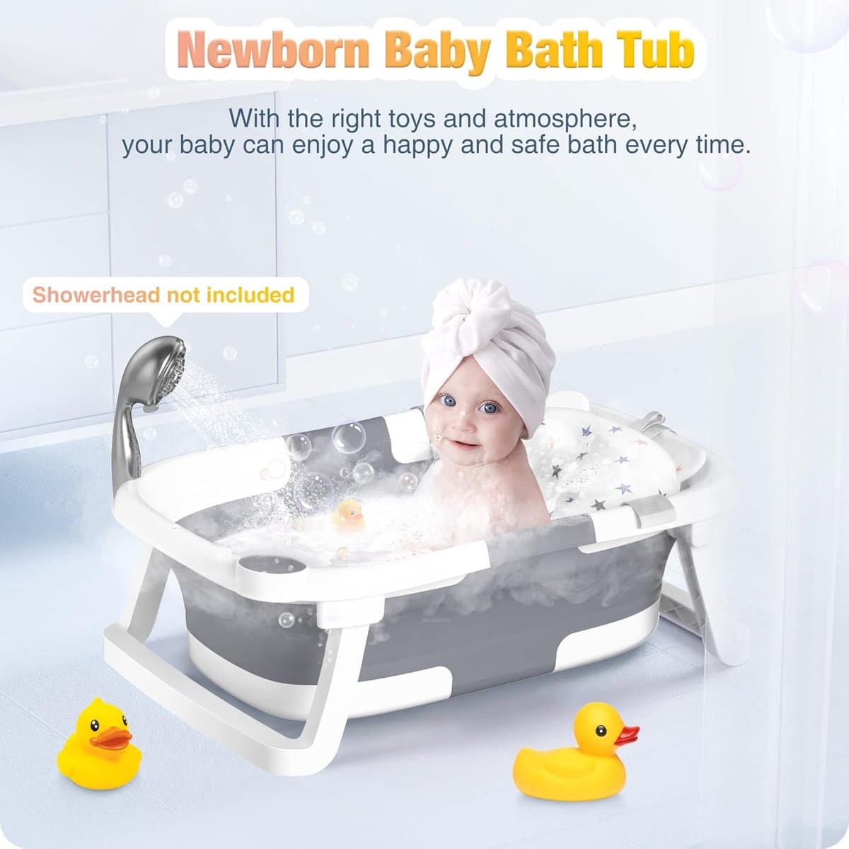 Opvouwbare babybadkuip – draagbaar bad voor pasgeborenen en peuters Met antislipmat en afvoergat, licht en ruimtebesparend. Zonder thermometer. Kleur: grijs. thumbnail 2