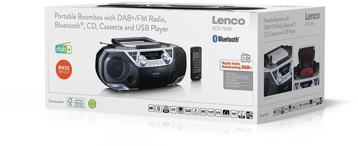 Lenco SCD-720SI - Draagbare DAB+ Radio met Bluetooth, CD-speler en Cassette - Stereo Boombox - Netstroom & Batterijen - Zilver thumbnail 8