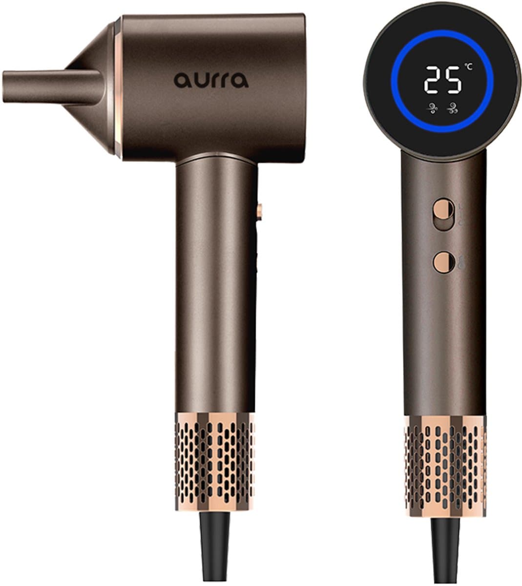 Elit Aurra Lux bruin- Föhn met lonen Technologie- BLDC Motor- 1600W- Digitaal display- Sneldrogend- Professionele haardroger.