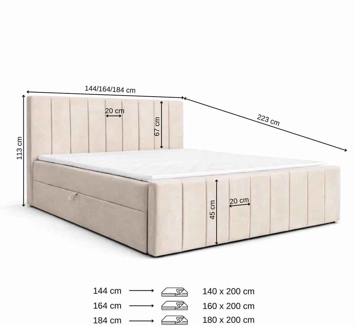 Boxspringbed 01 BIS – Stijlvol & Comfortabel – Met Bonellvering, Topmatras en Opbergruimte – 160x200 Cappuccino (Manila 21) thumbnail 2