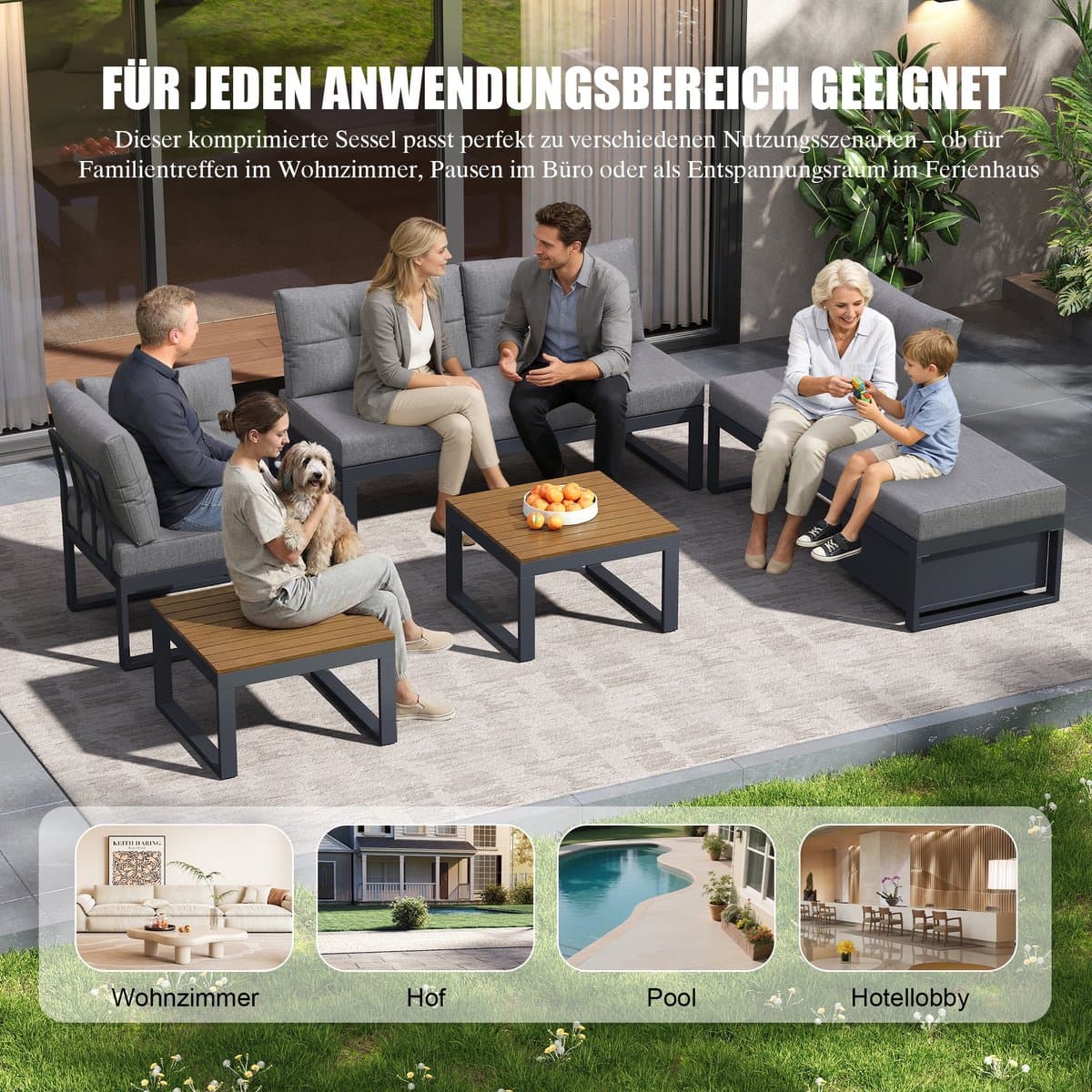 Sweiko Tuin loungeset - Hoekbank + salontafel - Verstelbare rugleuning - Met kussens - Opbergruimte - Grijs thumbnail 5