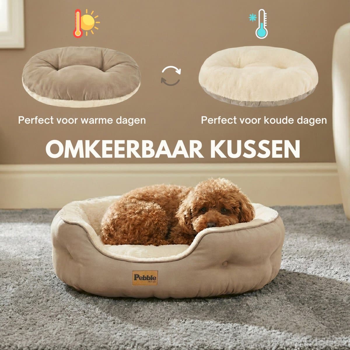 Pebble Kattenmand & Hondenmand 64x53 cm - Bruin Wit - Wasbaar - Kattenbed - Kattenkussen thumbnail 4