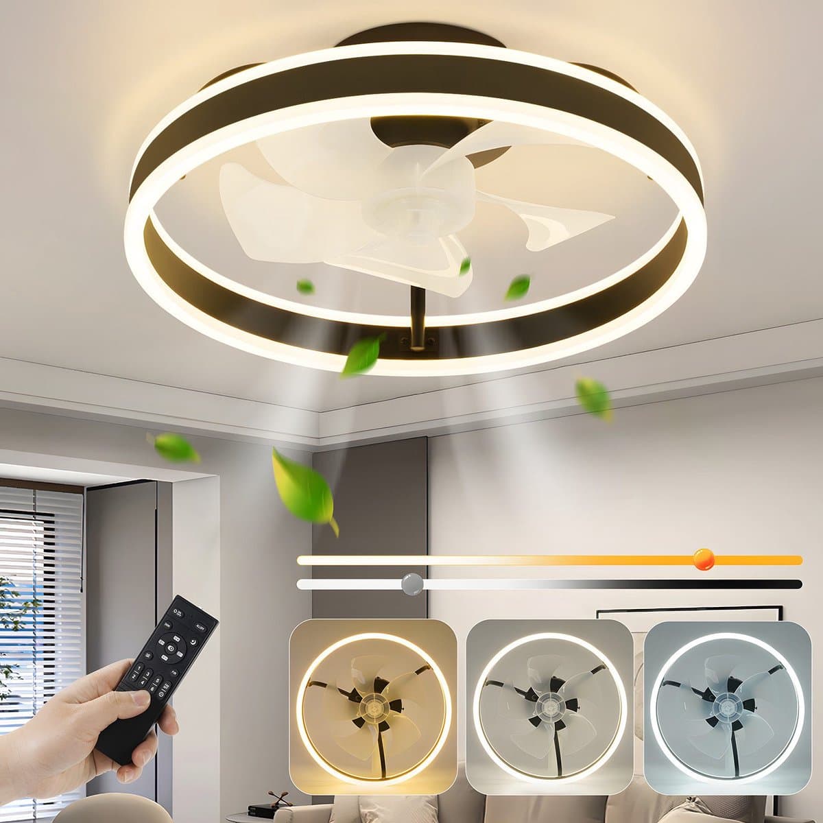 Glitzerlife - Plafond ventilator met verlichting met verlichting - Dimbare LED ventilator lamp plafond - Stille plafondventilator Afstandsbediening - Zomer winter functie - Modern design - Ø40cm - Wit