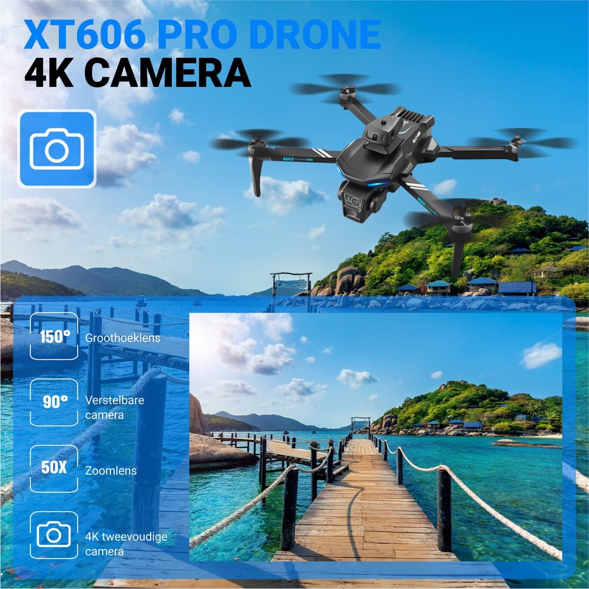 HAWX PRO Drone - Drone met 4K Camera - Mini drone - Voor Kinderen/Volwassenen - Drones - Tot 90 Minuten Vliegen - Incl. 3 Batterijen, Opbergtas, Landing Pad thumbnail 3
