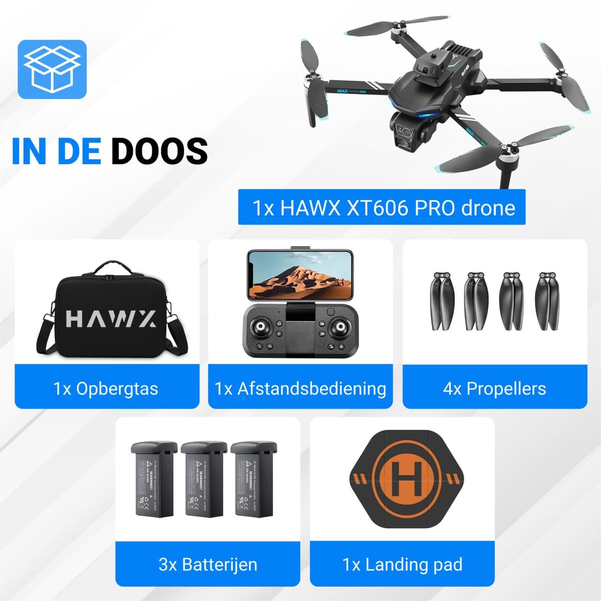 HAWX PRO Drone - Drone met 4K Camera - Mini drone - Voor Kinderen/Volwassenen - Drones - Tot 90 Minuten Vliegen - Incl. 3 Batterijen, Opbergtas, Landing Pad thumbnail 4
