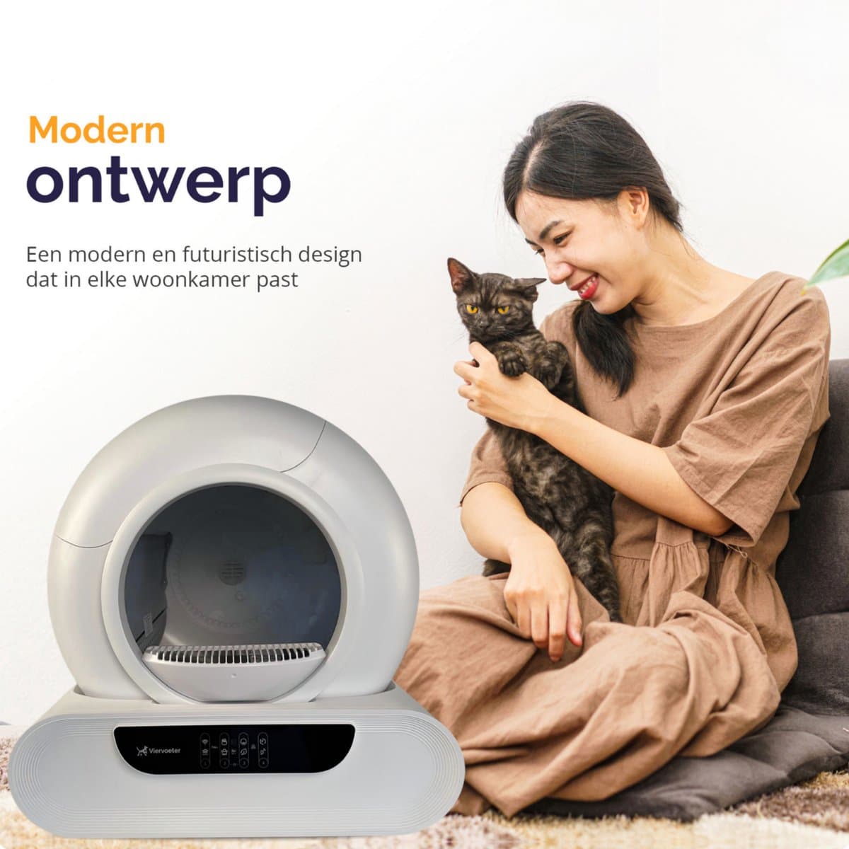Viervoeter Fresh 2 Modern - Automatische Zelfreinigende Kattenbak – Bedienen via App – 65L - incl drinkfontein, matje en 3 rollen opvangzakjes thumbnail 7
