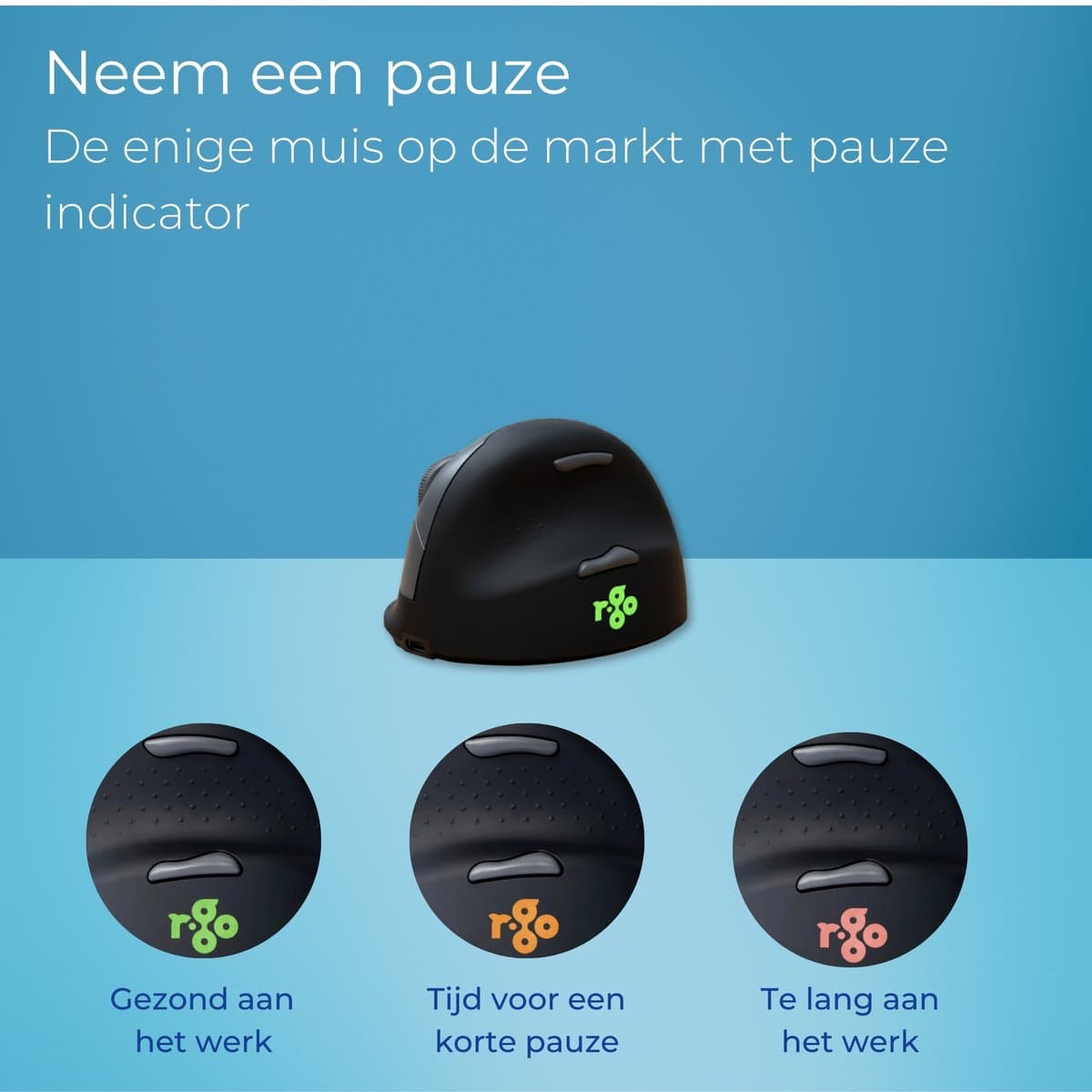 R-Go HE - Ergonomische Verticale Muis - Bluetooth - Break Software - Rechtshandig - Draadloos - Zwart thumbnail 2