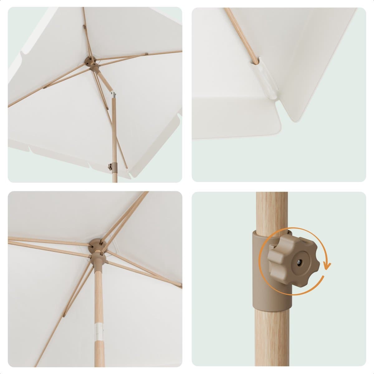 LifeGoods Parasol - Tuin - Balkonparasol - 200x125cm - 30° Kantelbaar - Waterdicht - UPF50+ - Houtlook - Crème thumbnail 6