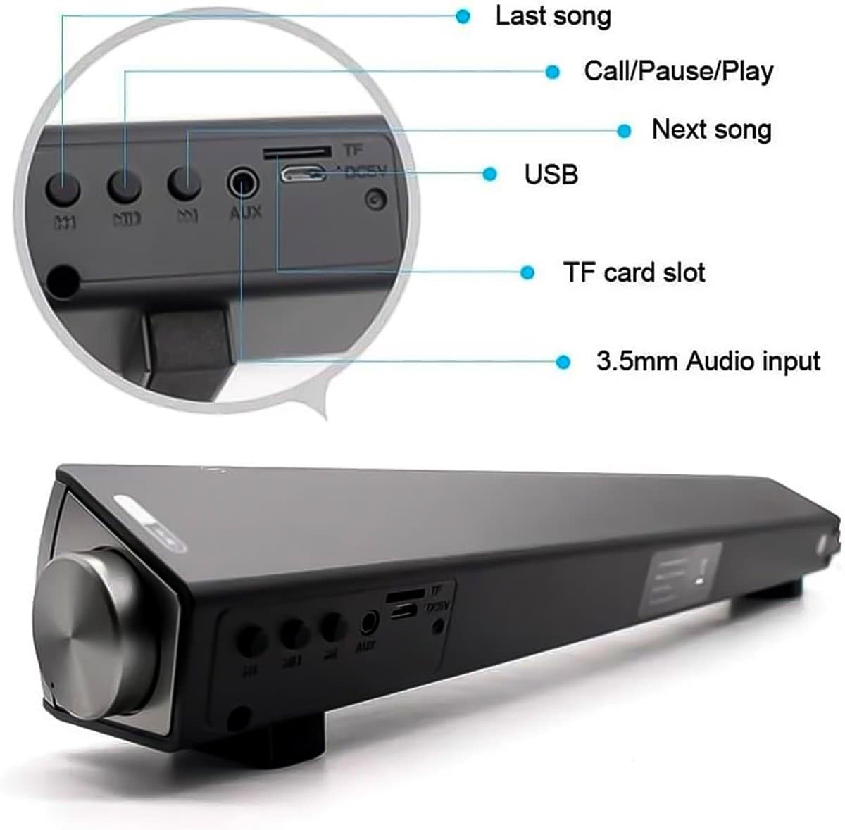 Soundbar - Soundbar met Draadloze Subwoofer - Box - TV Speaker - Soundbars - Bluetooth - Ingebouwde subwoofer - Home Cinema Geluid- Zwart thumbnail 6