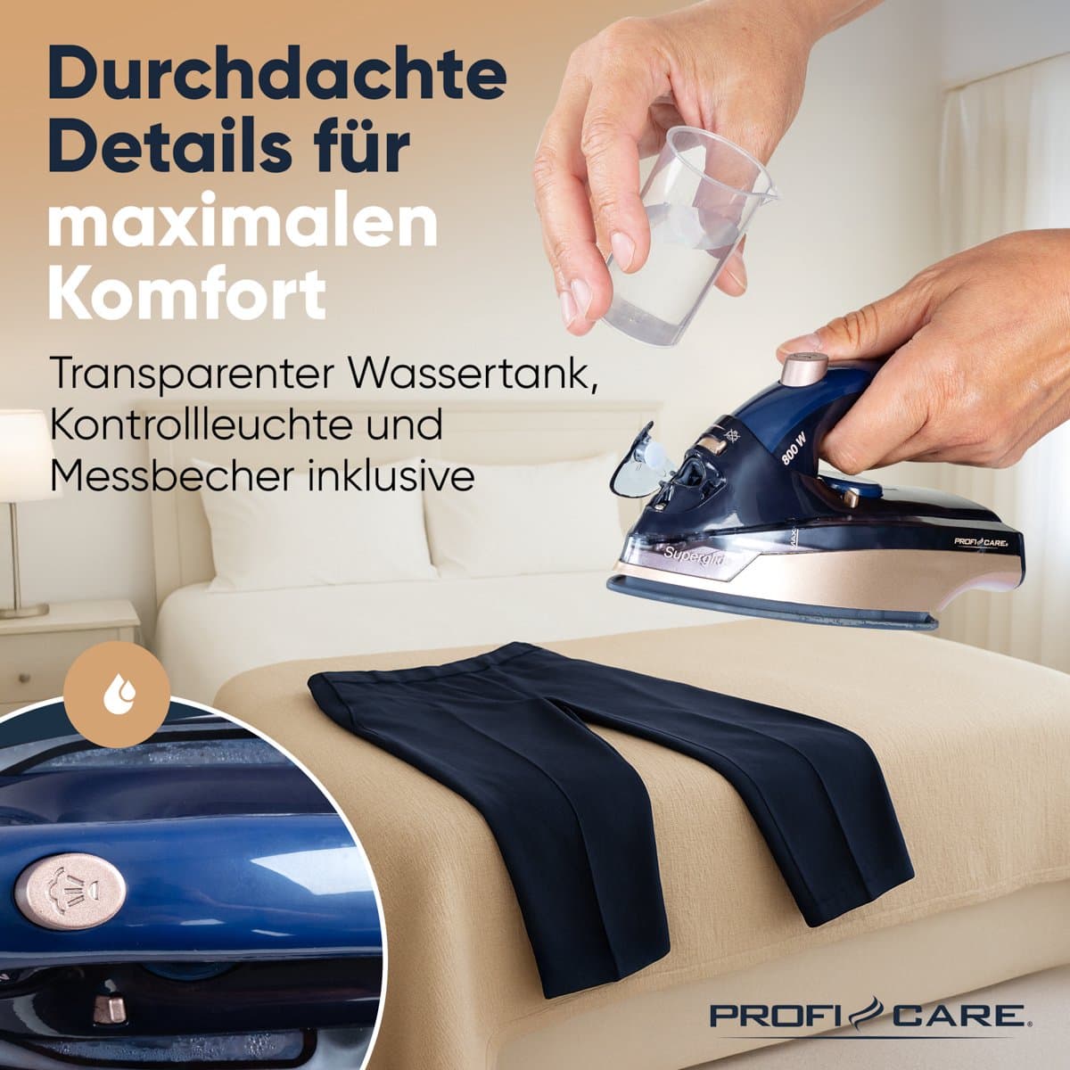 ProfiCare DB 3125 - Reisstrijkijzer - Compacte strijkijzer - Stoomfunctie - Blauw, Rose gold -800W thumbnail 3