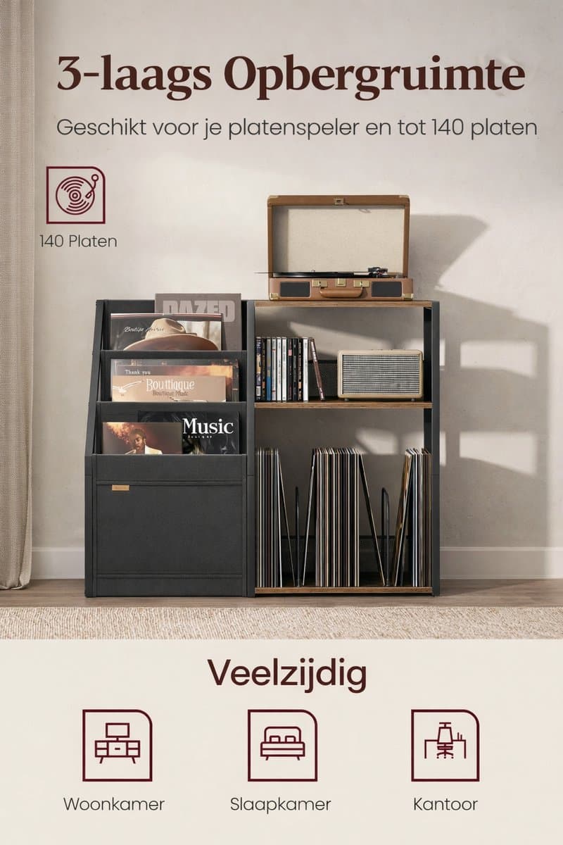 House of Balance LP Speler Meubel - Platenspeler meubel - Platenspelerkast - LP Kast - Vinylkast - LP opbergkast - 30×81×69 cm thumbnail 4