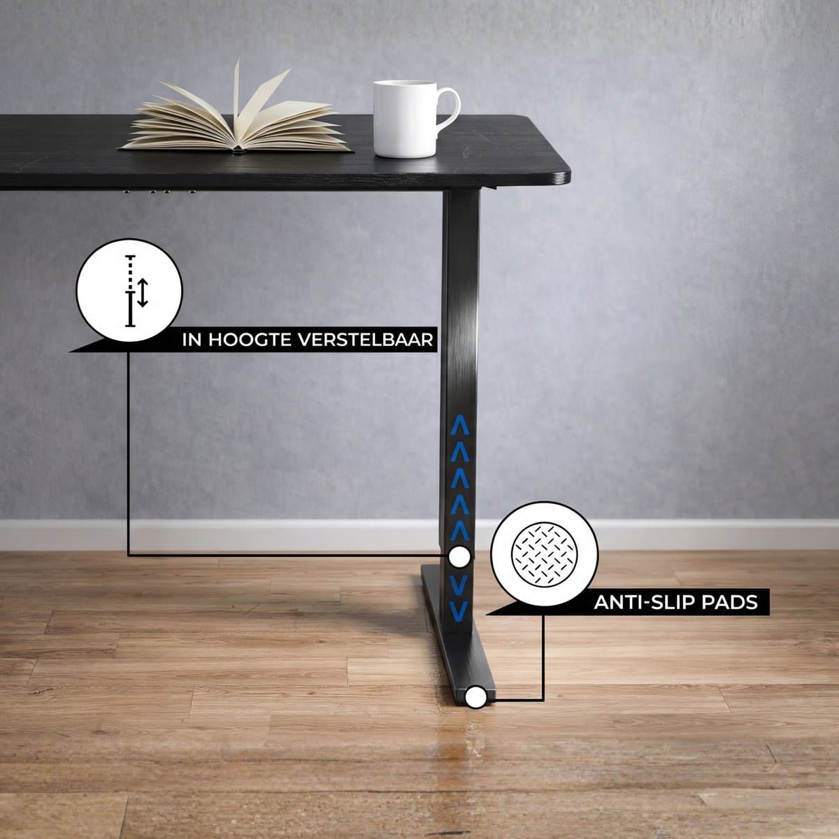 Bayt Zit Sta Bureau - Elektrisch Bureau - In Hoogte Verstelbaar Bureau - 120 x 60 cm - Zwart thumbnail 3