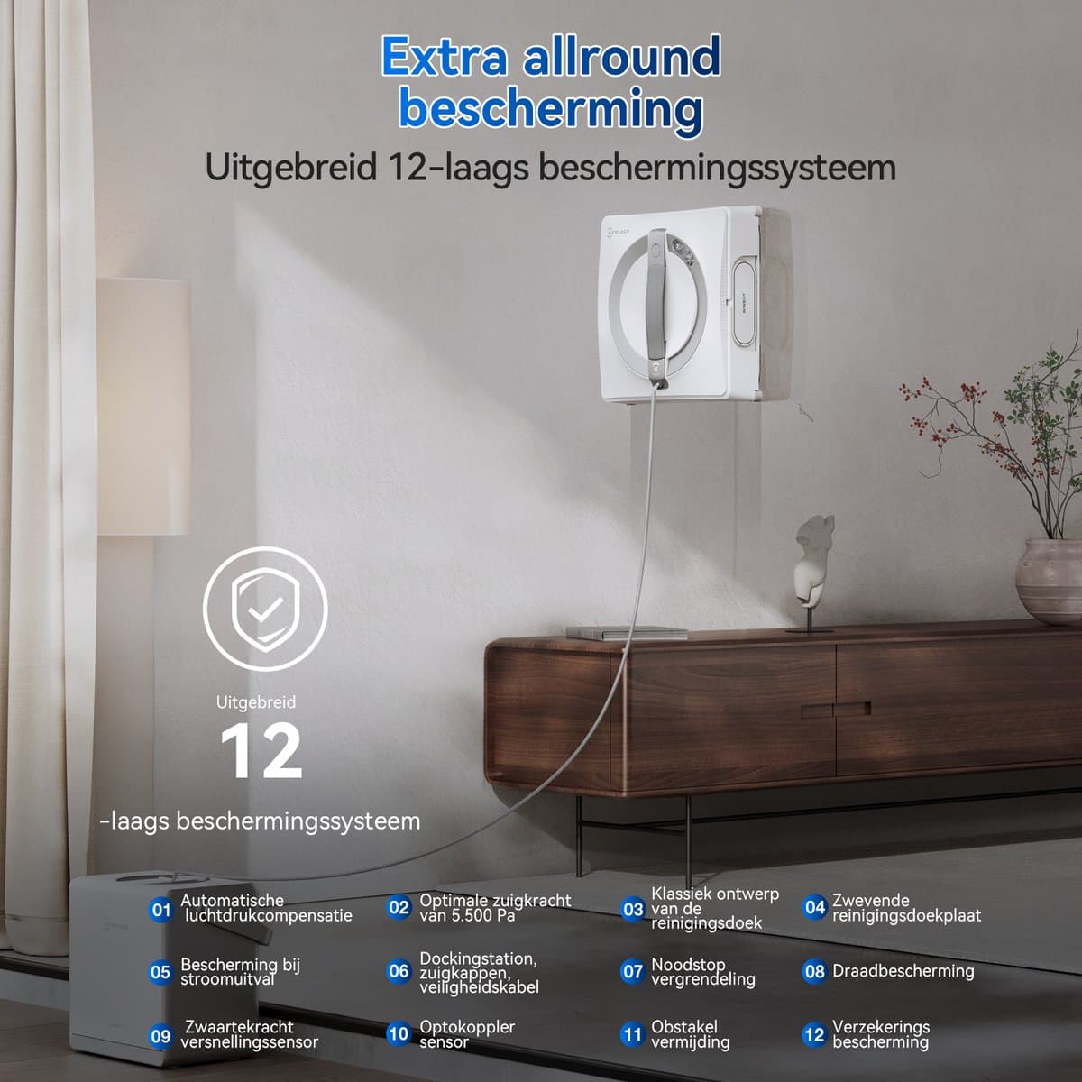 ECOVACS WINBOT W2 PRO OMNI Robot ramenreiniger–Ramenwasser–Ruitenreiniger – WIN-SLAM 4.0 intelligente routeplanning– 6-in-1 multifunctioneel station–12-traps veiligheidssysteem–Dubbele stroommodus–Voor ramen–Spiegels–Glazen deuren thumbnail 3
