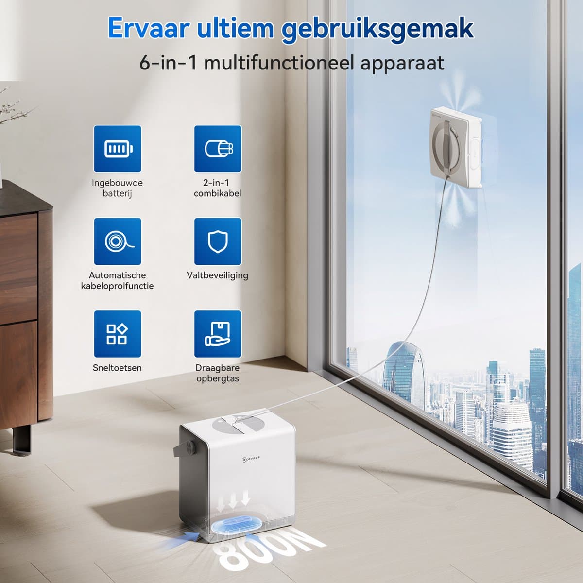 ECOVACS WINBOT W2 PRO OMNI Robot ramenreiniger–Ramenwasser–Ruitenreiniger – WIN-SLAM 4.0 intelligente routeplanning– 6-in-1 multifunctioneel station–12-traps veiligheidssysteem–Dubbele stroommodus–Voor ramen–Spiegels–Glazen deuren thumbnail 7
