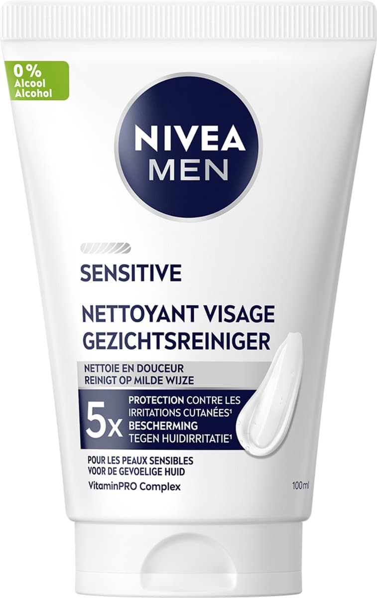 NIVEA MEN Sensitive Reinigingsgel Gezicht - Gezichtsreiniger - Alcoholvrij - Face Wash Voor de Gevoelige Huid - Gezicht Wassen - 100 ml - afbeelding 1