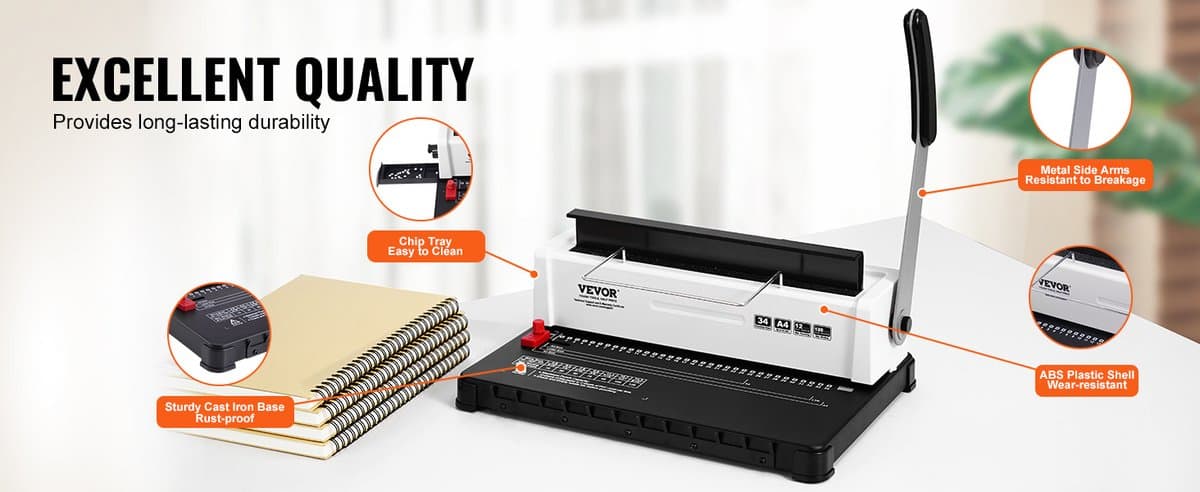 Aafinity handmatige spiraalbindmachine - 34-gaats boekbinder met perforator voor 12 vellen en een bindcapaciteit van 120 vellen - Verstelbare rug voor kantoor en school thumbnail 4