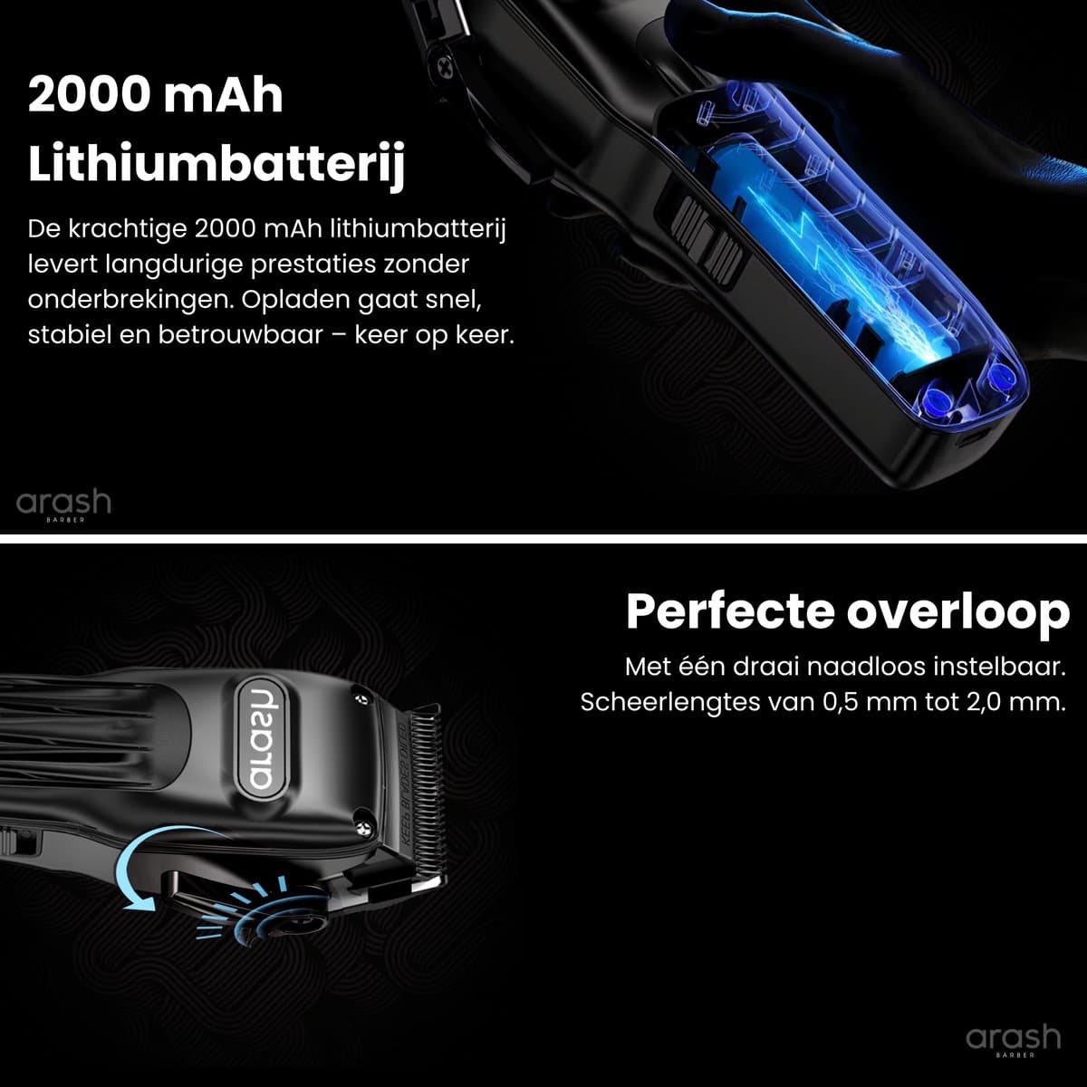 arash® Professionele Draadloze Tondeuse – Haar- en Baardtrimmer voor Mannen - Tondeuse Mannen – Tondeuse Hoofdhaar - Tondeuse Cheveux – Hair Clipper – Haartondeuse – 10 Opzetstukken - Kapperscape - Luxe opbergzak thumbnail 3