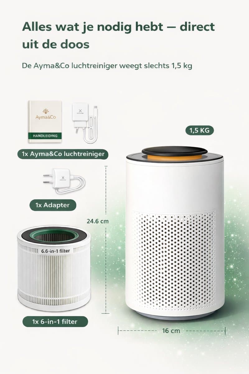 Ayma&Co Pure Air Pro | HEPA13 Filtersysteem - 80m² - Tegen Stofdeeltjes, Pollen, Schimmelsporen, Bacteriën, Virussen, Rookdeeltjes, Hooikoorts- Zeer stil & slaapstand- thumbnail 4