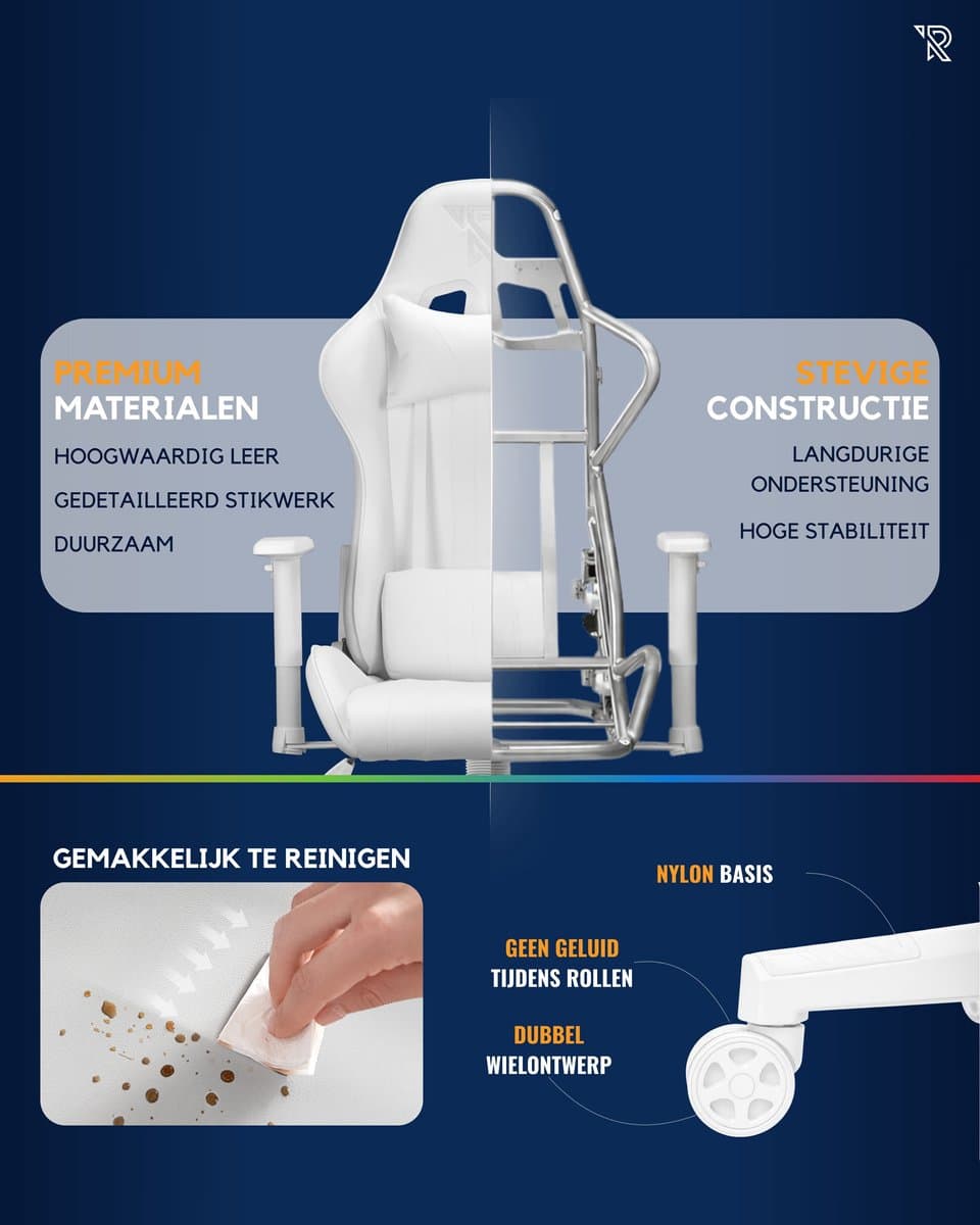 Ranqer Felix - Gamestoel - Gaming Chair / Gaming Stoel - Ergonomische Bureaustoel - Verstelbaar armleuningen - Wit thumbnail 2