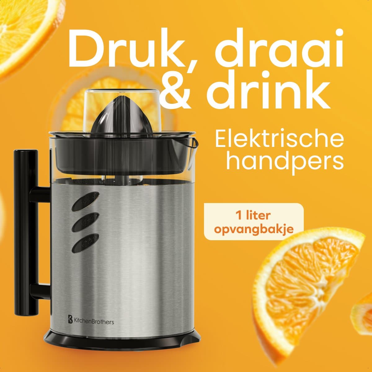 KitchenBrothers Citruspers - 1L - Handmatig - Sinaasappelpers en Citroenpers - Met Uitloop en Handvat - RVS thumbnail 3